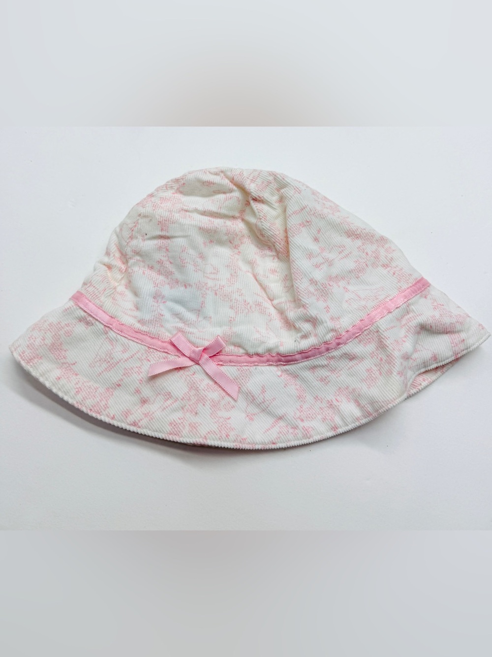 Vintage Y2K 2002 Gymboree Pink White Floral Ribbon Corduroy Bucket Hat